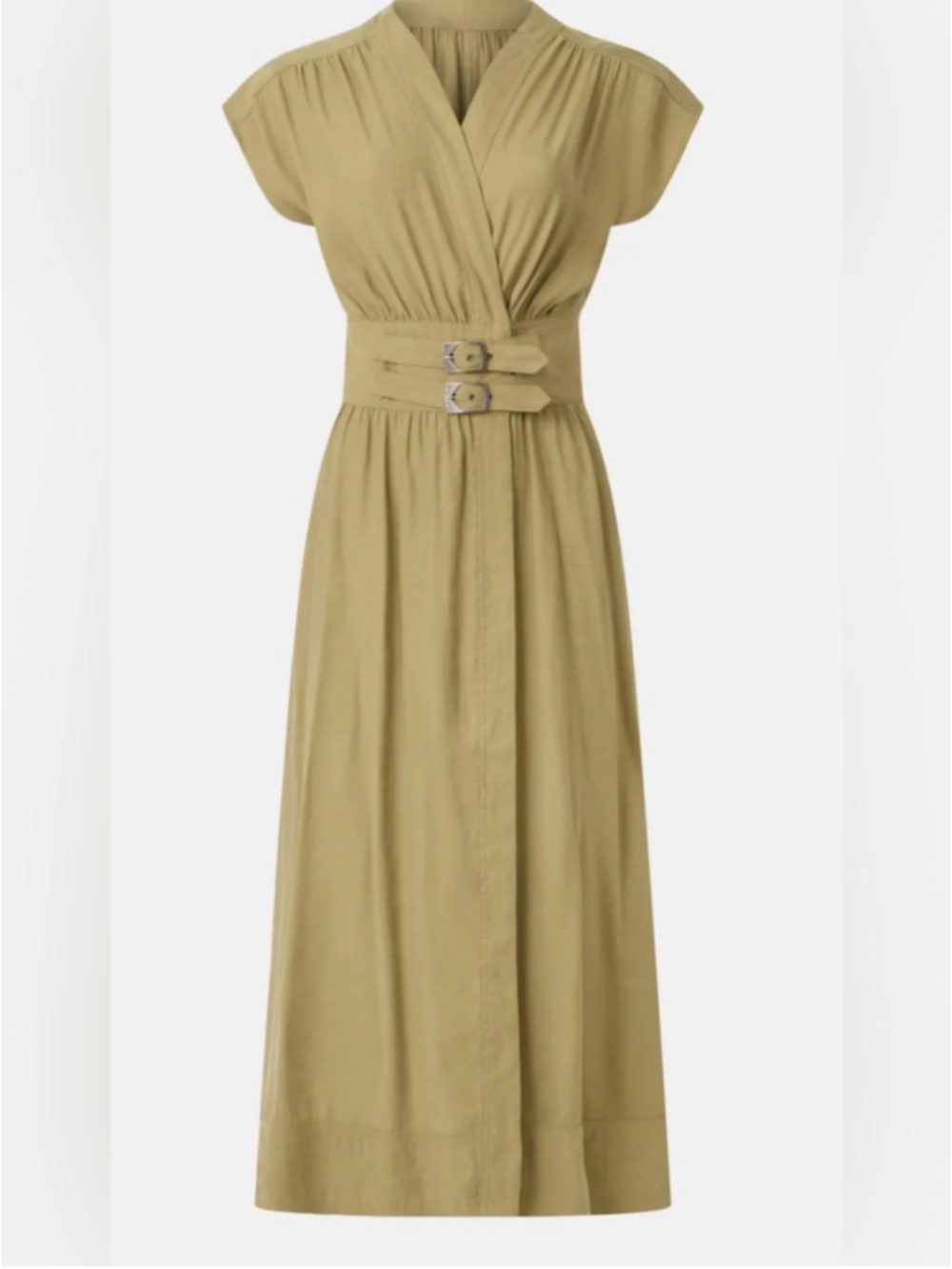 ba&sh Dove Green Midi Dress S 4 Double Buckle Belt Modal Wrap